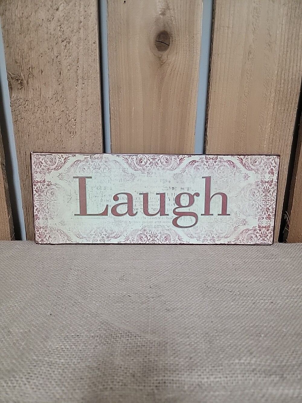 LAUGH Metal Wall Art Sign 6"x15.5"
